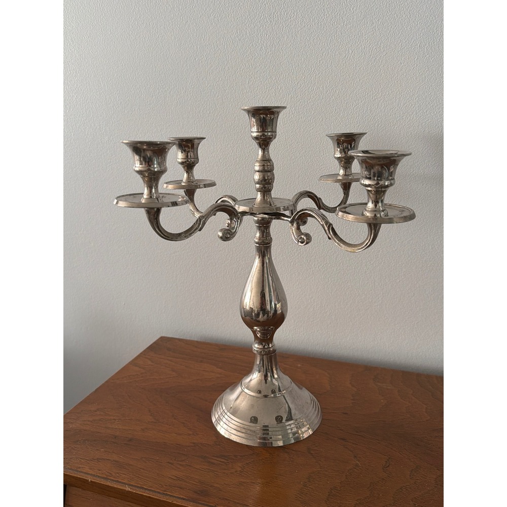 Vintage Silver Tone Metal 5 Candle Candelabra Candlestick adjustable